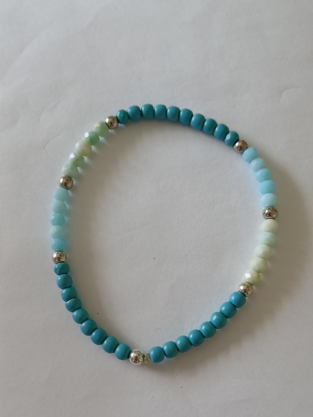 Turquoise & Agate Sterling Silver 925  Beaded  Bracelet
